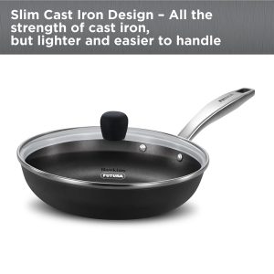Hawkins 22 cm Futura Slim Cast Iron Frying Pan With Glass Lid, Work on Both Induction + Gas (IMF22G)