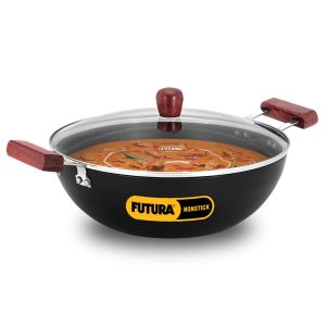 Hawkins Futura 5 Litre Deep Kadhai, Non Stick Kadai with Glass Lid, Work on Induction + Gas (INK50G)