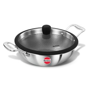 Hawkins Pro 3.5 Litre Nonstick Triply Deep-Fry Pan, Kadhai with Stainless Steel Handles and Glass Lid (PSNK35G)