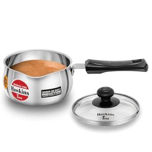 Hawkins 1 Litre Tpan, Stainless Steel Tea Pan with Glass Lid, Work on both Induction + Gas (SST10G)